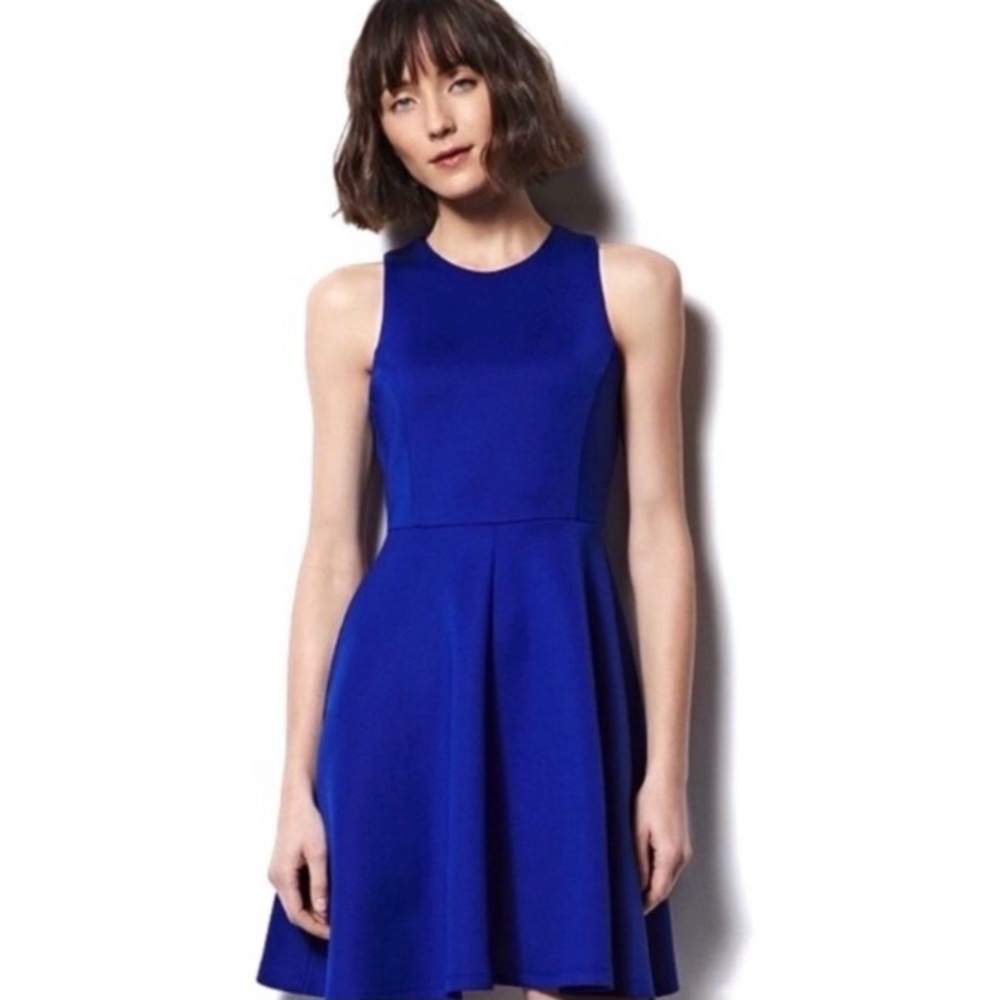 MILLY ROYAL BLUE SCUBA FIT & FLARE MINI DRESS